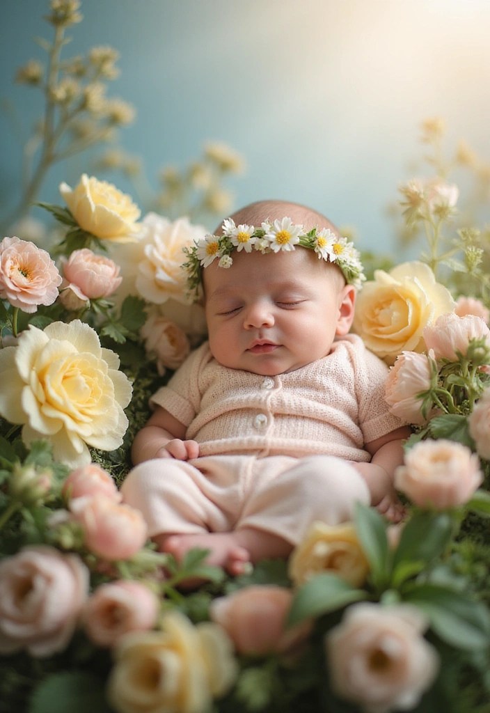 8 Precious Newborn Easter Pictures That Celebrate Faith and Love! - 5. Nature's Blessings: Floral Accents
